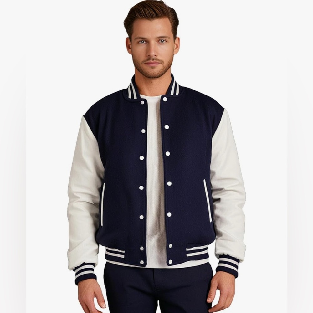 Men's Varsity Jacket Genuine Leather Sleeve & Wool Blend Letterman jacket